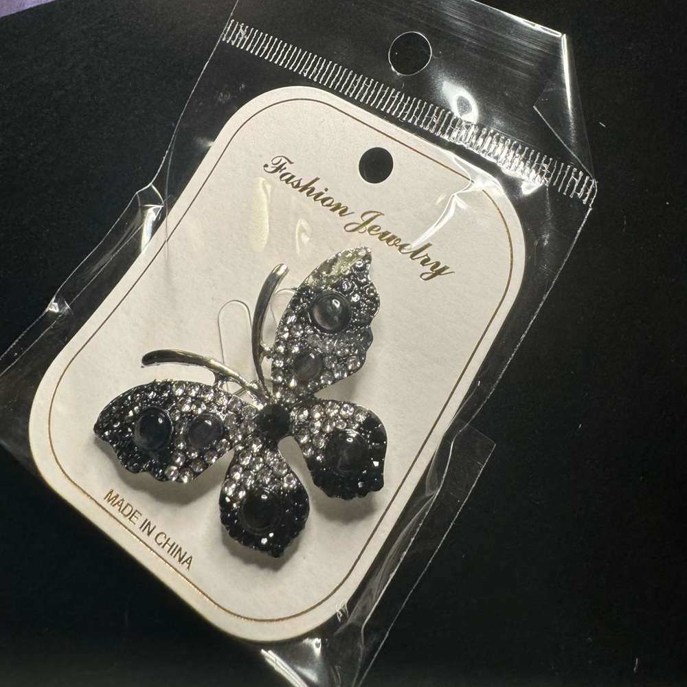 Elegant Silver & black Butterfly Brooch
